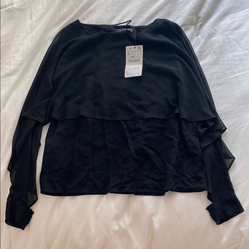 Zara Black Asymmetrical Bib Collar Blouse